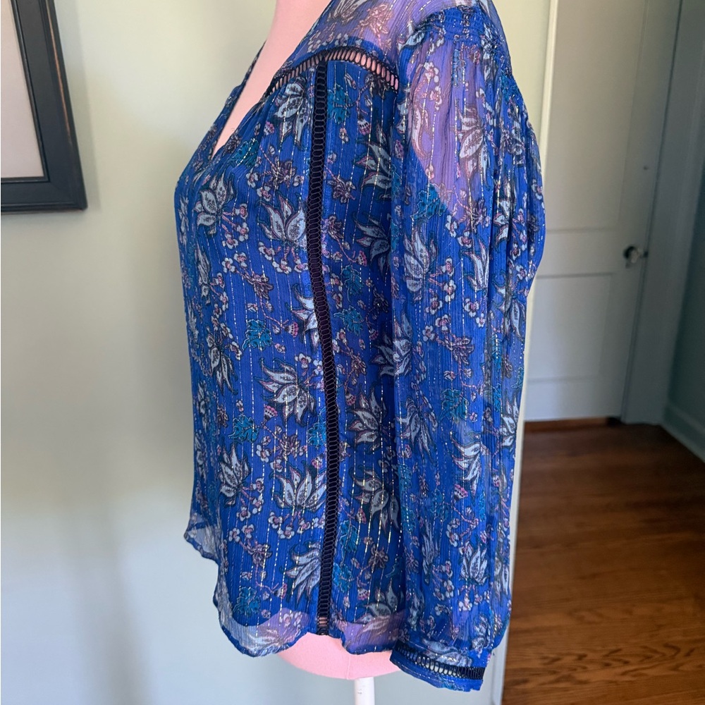 BA&SH BASH Silk Blouse Paisley Top Shirt Sheet Silk Metallic, Size 1, XS, S - Picture 6 of 10